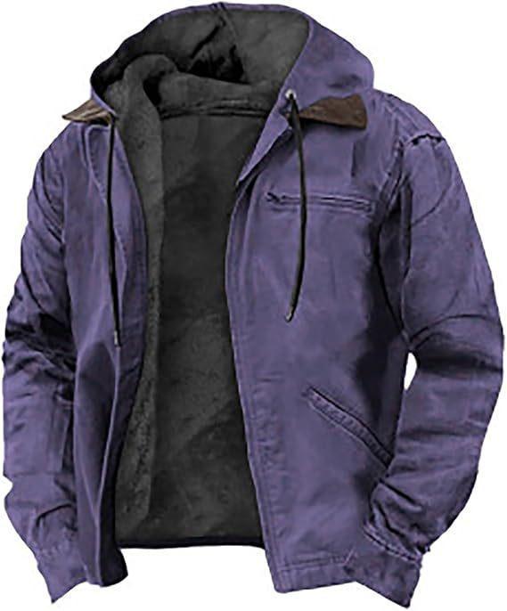 Men's Autumn Winter Casual Hooded Zipper Solid Fleece-lined Warm Jackets Male Multi Pockets Outdoor Hoodies Coats Outerwear