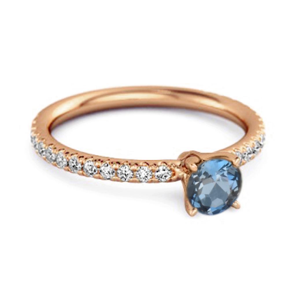 London blue topaz Round Soliatire Ring - 925 Sterling Silver Rose Gold Vermeil