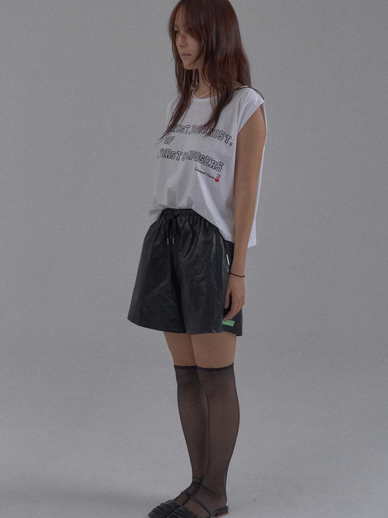 Sorry, Too Much Love Shimmer Coated Drawstring Pants_Black