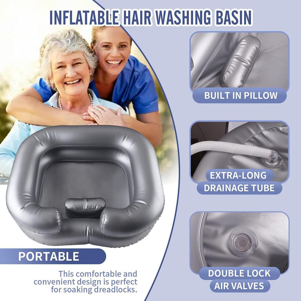 Inflatable Shampoo Basin with Pillow for Bedridden, Disabled, Elderly, or Pregnant Care