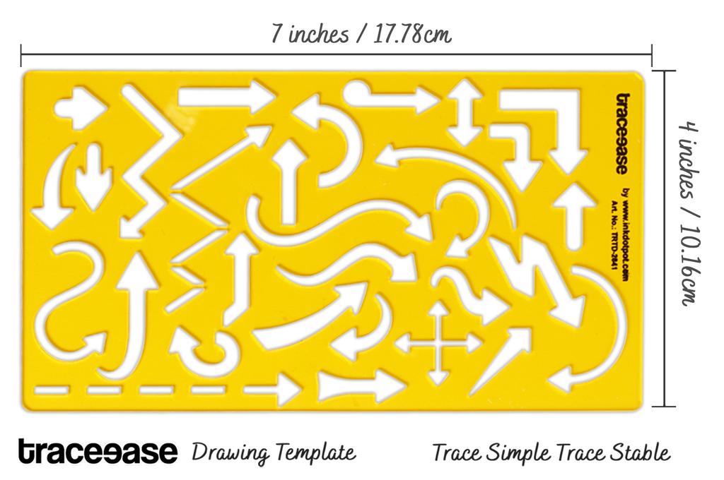 Traceease Trace Simple Trace Stable, Bullet Journaling, Geometric Stencil Arrow Drawing & Marking Symbols Plastic Ruler, 17.7 Cmx