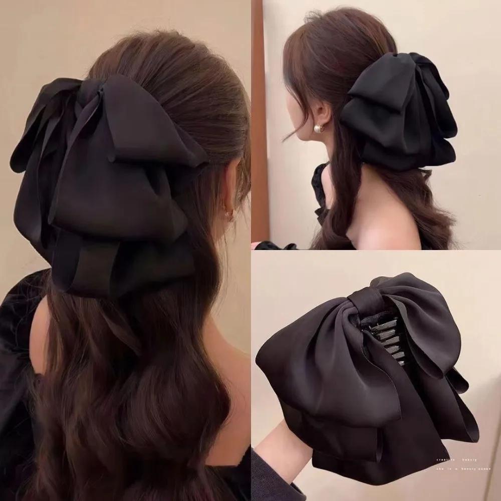 New Big Satin Hair Clip Hair Claw Girl Women Solid Red Black Multi Layer Headwear Korean Fashion Pinches for Hair Accessories