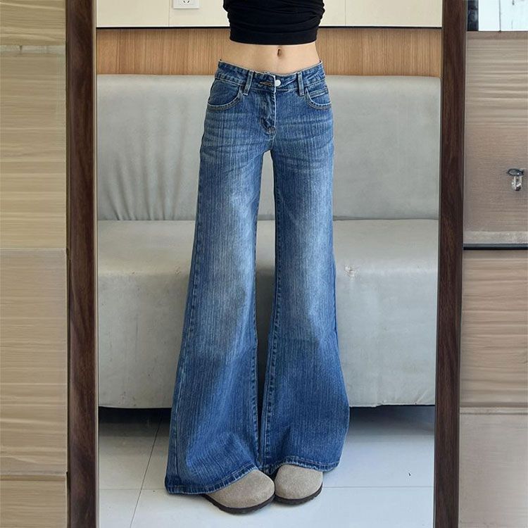 Micro Flared Low Waisted Jeans Straight Autumn Smaller People Hundred Versatile Non-Patchy Legs Loose Micro Flared Trousers Women Long Denim Pants
