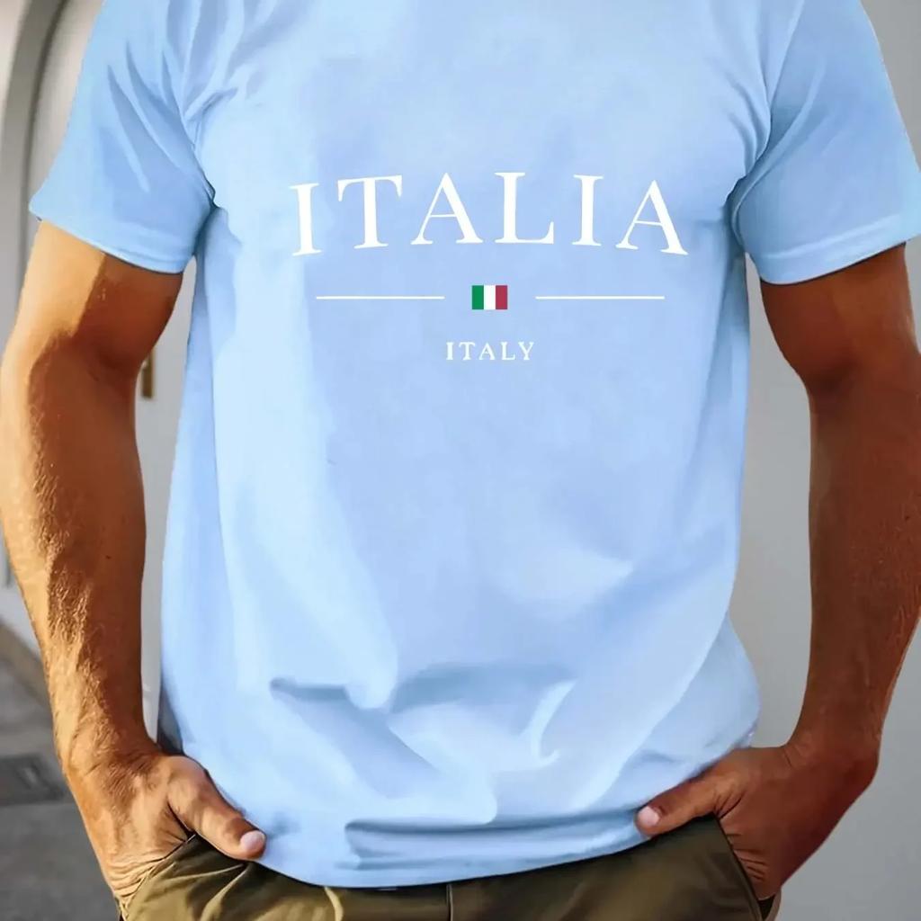 Mens casual Tshirts with Italian patterns and roundneck shortsleeved summer Tshirts featuring the Italian flag pattern