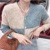 Color Matching Plaid Knitted Cardigan Top Women's Autumn and Winter New Loose Fashion Age-reducing Sweater Jacket Tide