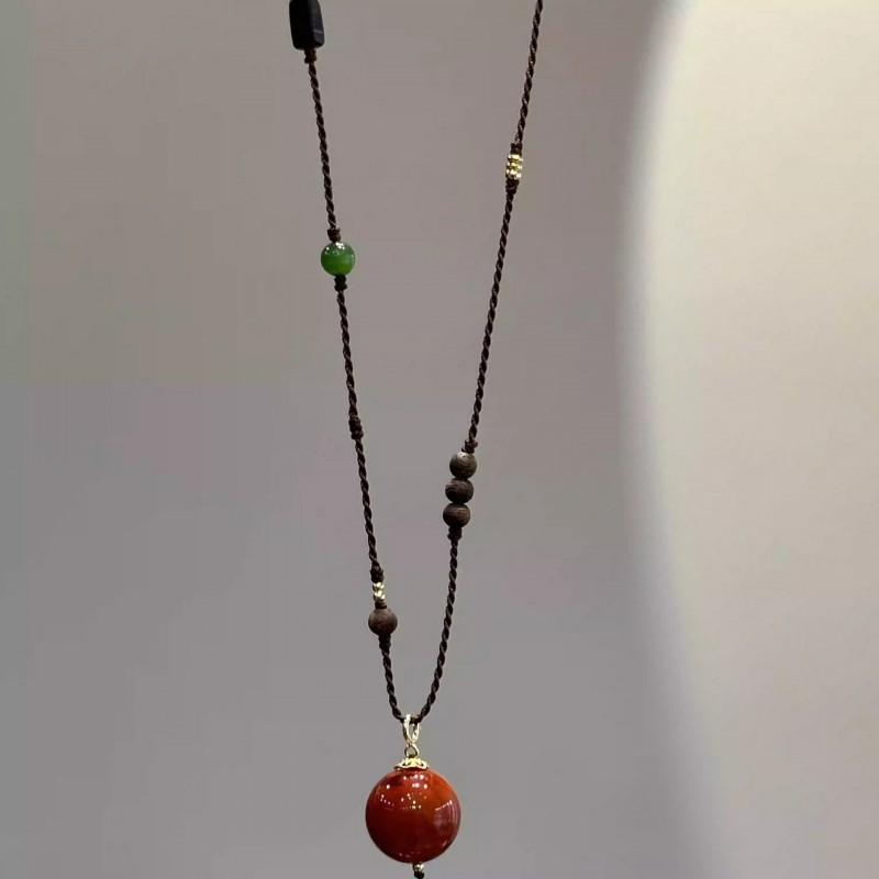 Handmade Adjustable Cord Necklace With Carnelian Bead Pendant Women Minimalist Geometric Design Lightweight Fashion