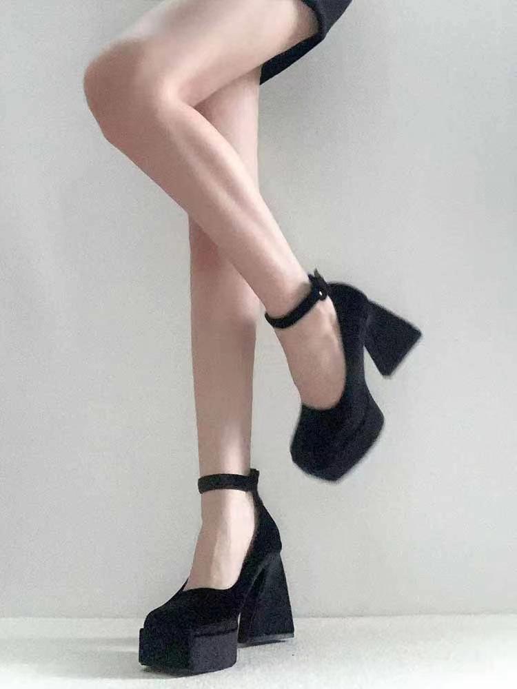 Not tired feet velvet French thick heel Mary Jane shoes women's Lolita Barbie high heels 2025 new spring and summer shoes