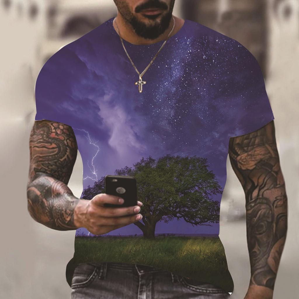 Men's summer new geometric pattern 3D print fashion short-sleeve top, casual short-sleeve for men and women 