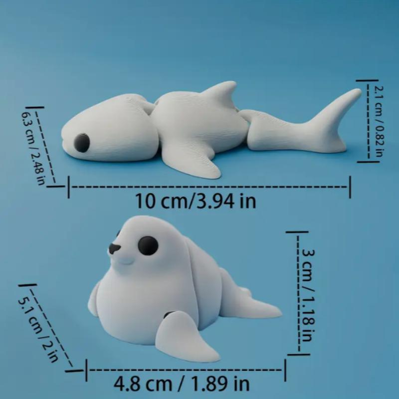 3D Print Mini Animal Jointed Shark, Orca Statue Home Decor Ideal Gift for Buddies