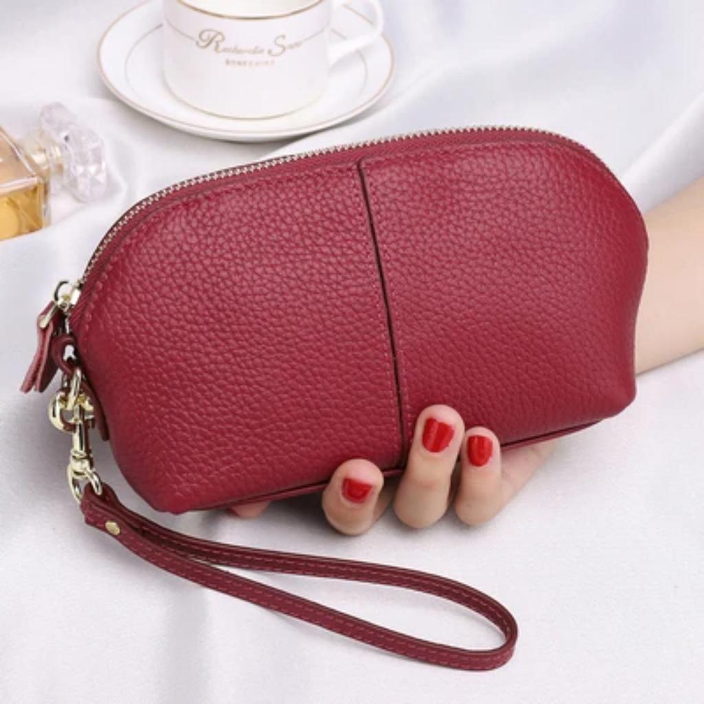 Genuine Leather Women Long Wallet Zipper Wristlet Bag Lady Clutches Coin Purse Cowhide Mobile Phone Bag Evening Party Handbag