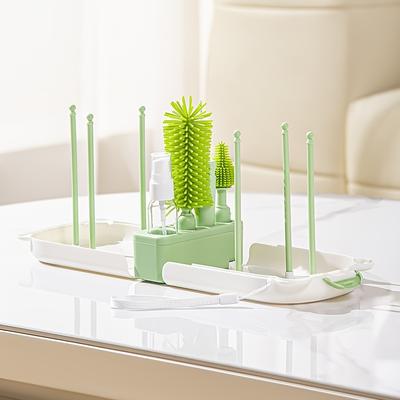 Silicone Portable Bottle Brush Special for Washing, Drain Rod Storage Box Set, Travel Cleaning Brush Set, Teddy Bear Portable Cleaning Brush