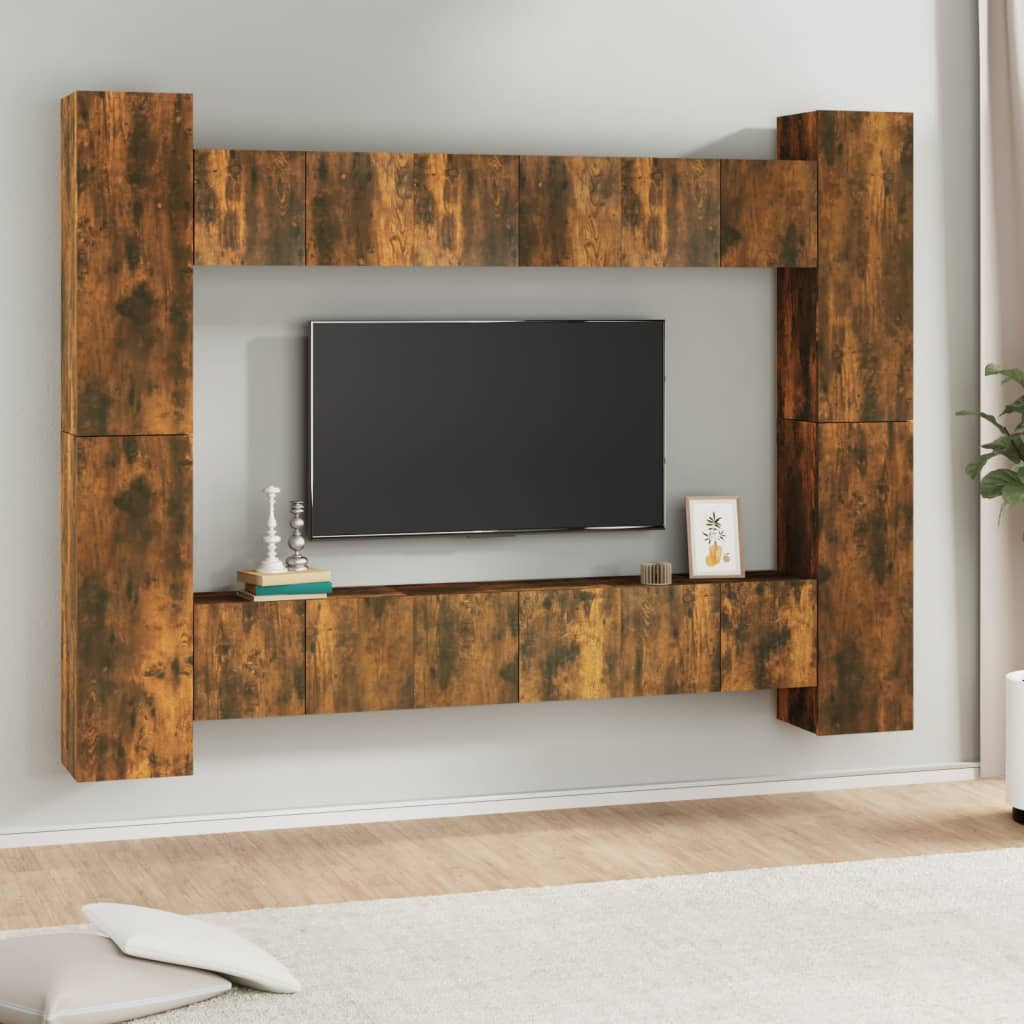 10 piece TV cabinet set smoked oak effect particleboard