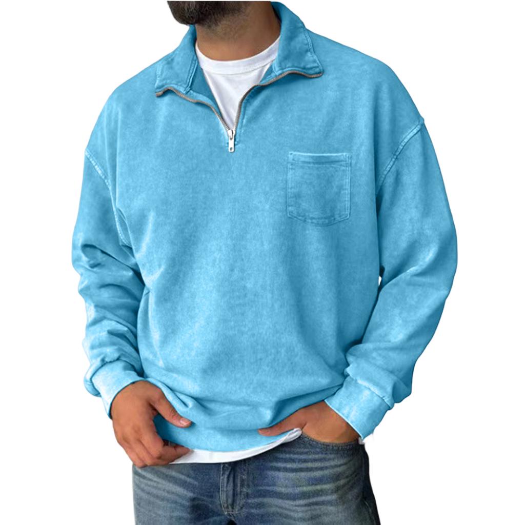 Men's Pullover Mock Neck Cotton Sweatshirt Solid Long Sleeve Top For Fall Winter