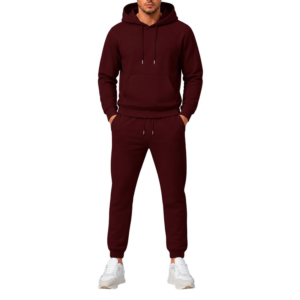 Men's Hooded Sweatshirt and Sweatpants Set Versatile Casual Athletic Outfit