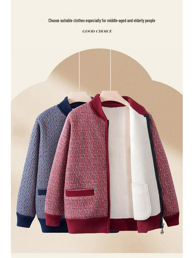 Autumn Knit Cardigan for Elders: Cozy, Fleece-Lined, and Warm - Perfect for Mom or Grandma