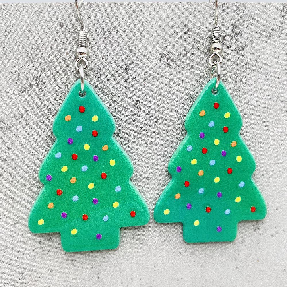 Snowflake Polka Dot Cookie Print Christmas Tree Acrylic Earrings