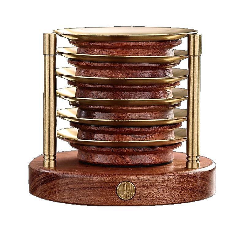 Handcrafted Rosewood Ebony Wood Coaster Set With Copper Inlay Tea Cup Heat Resistant Desktop Drink Mat