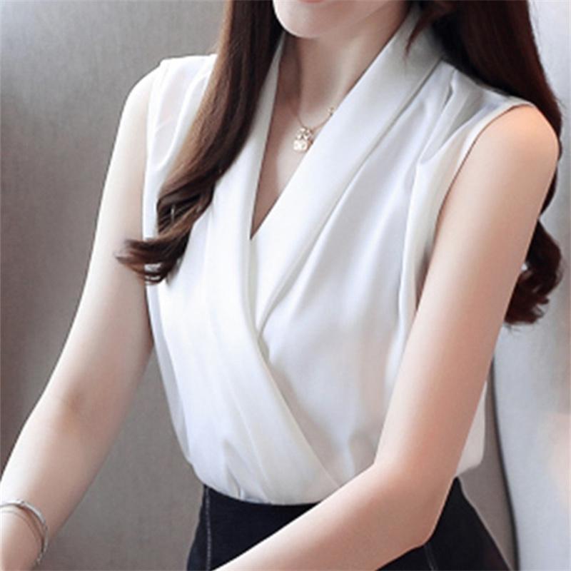 Women's Clothing 2022 Spring Summer New Temperament Simplicity V-Neck Solid Color Sleeveless Chiffon Shirt Loose Women's Blouse