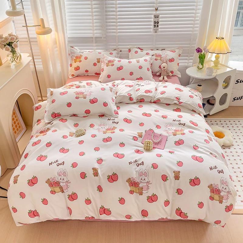 Blue Love Duvet Cover Set Heart Shaped Cute Rabbit Print Bedding Sets For Women Girls Teens Bed Set Flat Sheet Reversible Covers