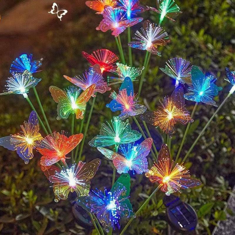 Solar LED Fiber Optic Butterfly Garden Stake Light - Creative Outdoor Colored Atmosphere Lamp