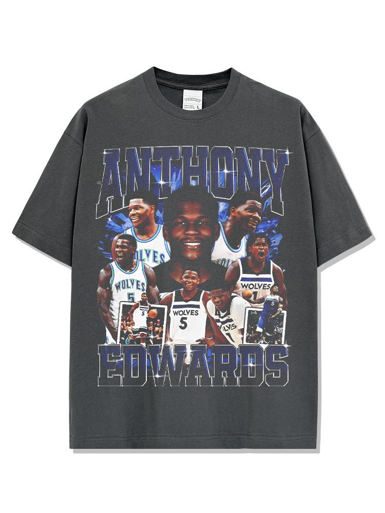 Retro Anthony Print Short Sleeve Vintage Washed Heavyweight T-Shirt