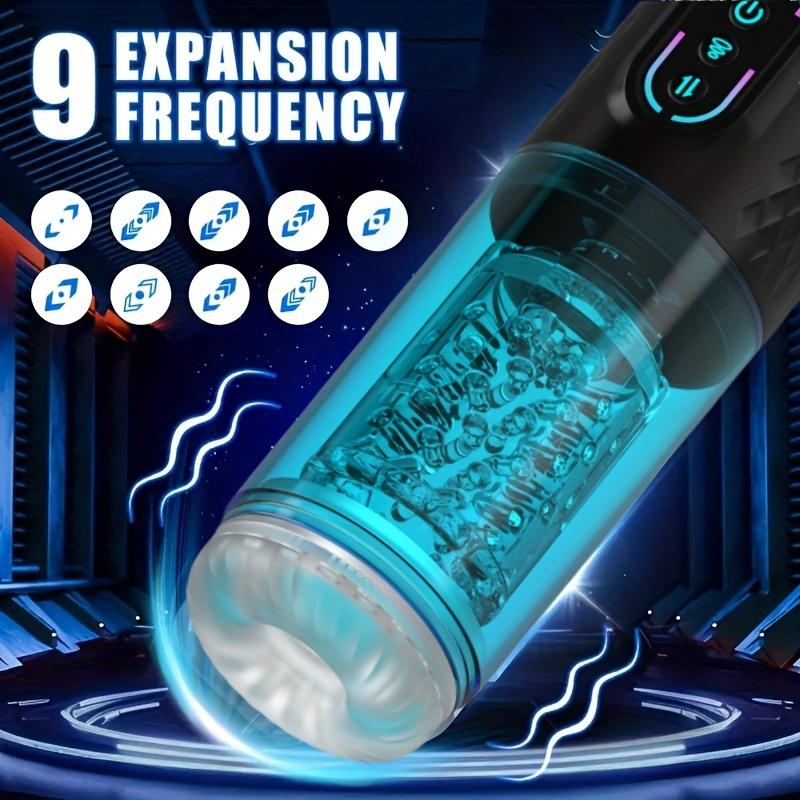 Male Automatic 9 Thrusting 9 Rotating 9 Sucking Blowjob Masturbator Cup 3D Textured Tunnel Sex Toys LCD Display Visual Window