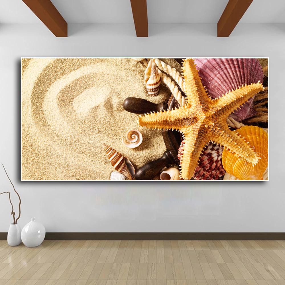 Starfish Seashells Beach Canvas Painting Shell Sea Wall Art Seascape Wall Pictures Poster for Living Room Bedroom Office Decor