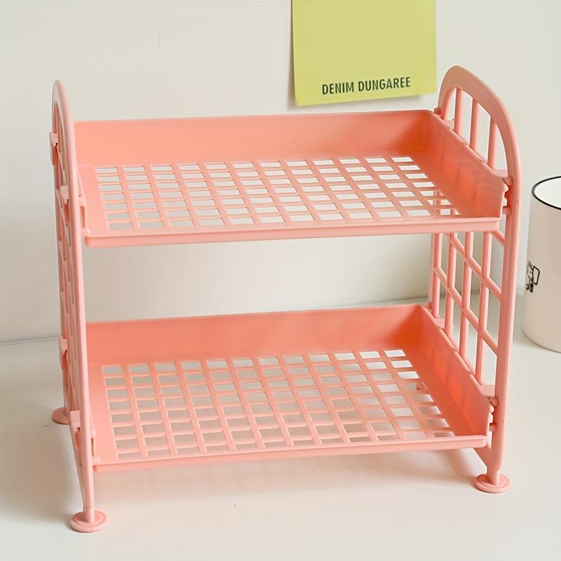 

Cute Double-Layer Desktop Storage Rack | Student Dormitory Desk Stationery & Sundries Classification Organizer рожевий