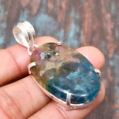Watermelon Tourmaline Gemstone 925 Sterling Silver Handmade Pendant Jewelry