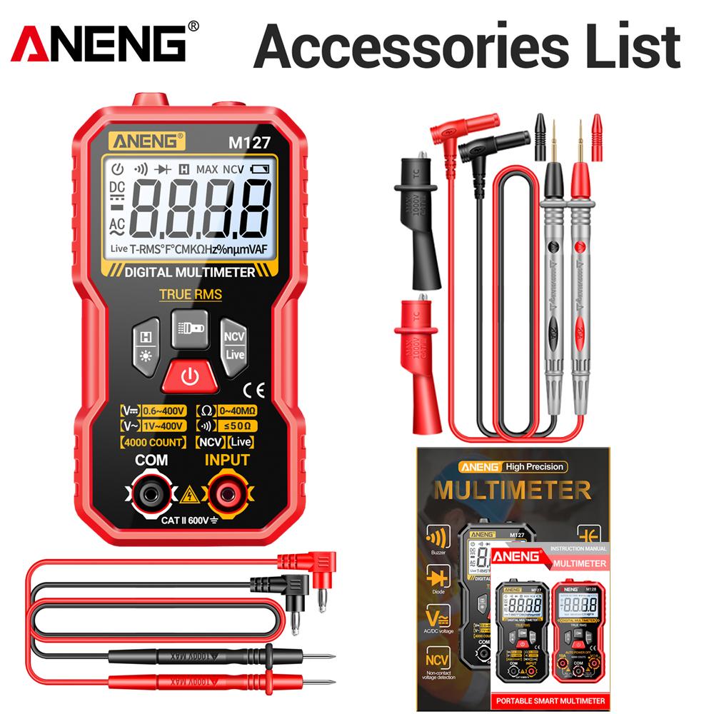 2026 ANENG M127 Intelligent Digital Multimeter PT1005B Test Leads Probe AC/DC Voltage Resistance Tester 1000V 10A Universal Needle Tip Diagnosis Tools