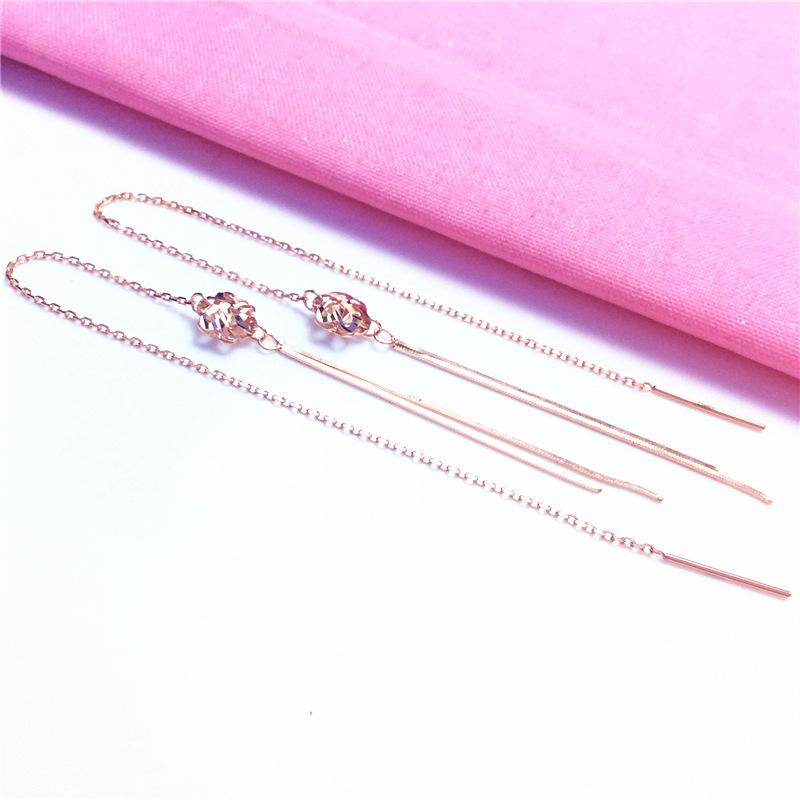 Exquisite Rose Gold Plated Snake Bone Fringed Flower Earrings Personalized Versatile 585 Purple Gold Pure Russian Long Earrings