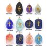 1 Piece 304 Stainless Steel & Geometric Natural Stone Charms Gold Plated Drop Rectangle Cross Metal Patch Pendants Necklace DIY