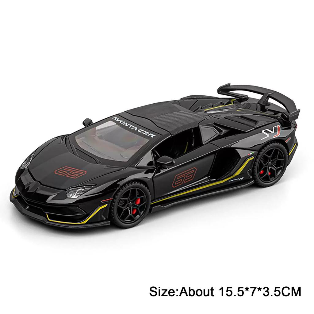 1:32 Scale SVJ63 Revuelto Sports Car Model Toy Alloy Body Rubber Tires Sound Light Supercar Models Kids Collection Presents