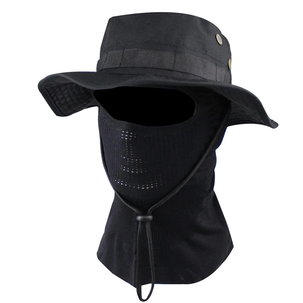 Camouflage Wide Brimmed Hat Balaclava Set Men s Outdoor Sunshade Boonie Cap Foldable Fisherman Hat Fishing Sun Protection Hat чёрный