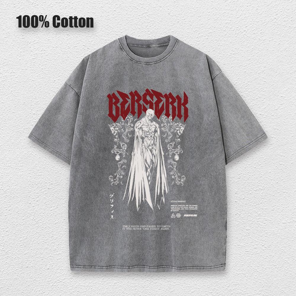 

Футболка аниме Berserk Guts Acid в стиле ретро с винтажным принтом, мужская повседневная футболка с коротким рукавом из хлопка Harajuku, унисекс M