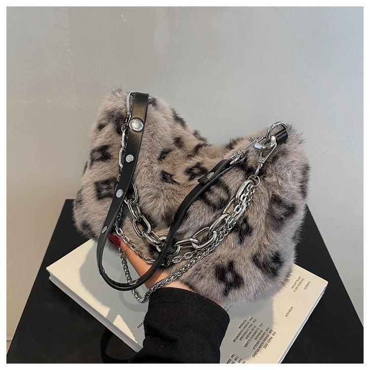 Leopard Print Plush Chain Loafers Bag
