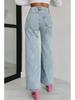 2025 Women's High Waist Straight-Leg Jeans with Chain and Washed Finish