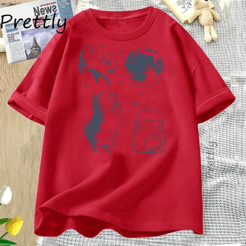

Cute Moon Dog Stars Graphic T Shirts Funny Dog Mom Gift Clothes Fashion Casual Short Sleeve Tshirt Loose Cotton Summer Tees S
