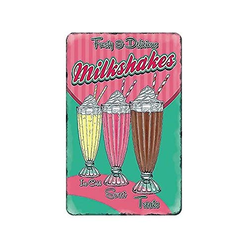 

HD Metal Tin Sign Retro Milkshakes Wall Art Frosty Delicious Ice Cold Sweet Treats Decor for Diner Kitchen 20x30cm（7.8x11.8inch）