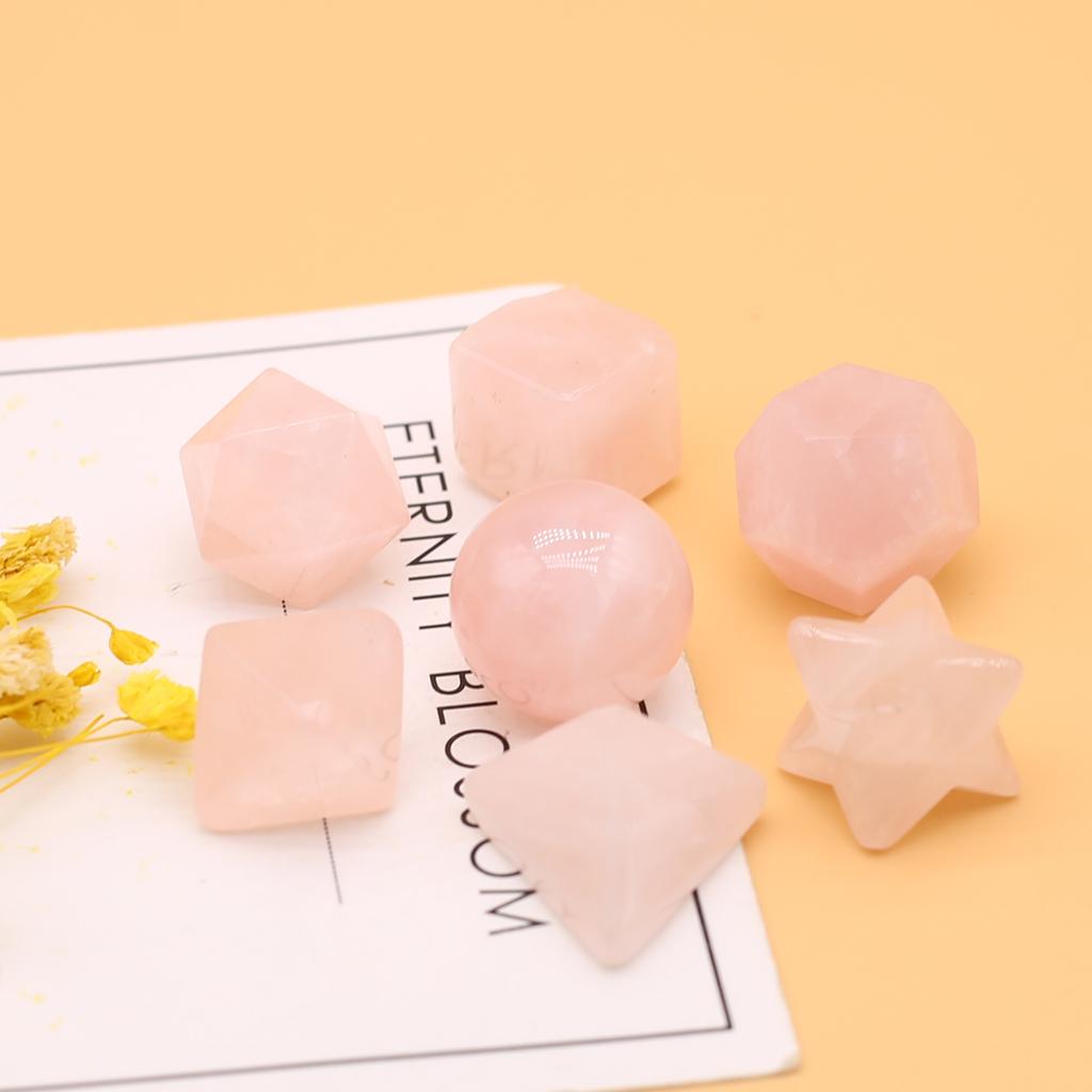 7Pcs/Set Fashion Natural Rose Quartz Ornament Decoration,Home Decor Mini Furnishings Jewelry Gifts 18x22mm