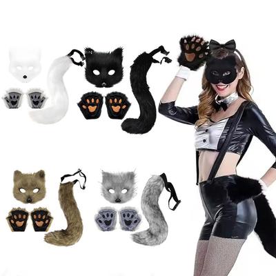 Anime Animal Tail Cosplay Costumes Props Cat Fox Plush Tails Plush Mask Fluffy Paw Gloves Halloween Christmas Party Accessories
