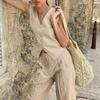 European and American Street Wind Cotton and Linen Sleeveless Vest Straight Pants Two-piece Set Women's 1116 Spring New Fashion Suit