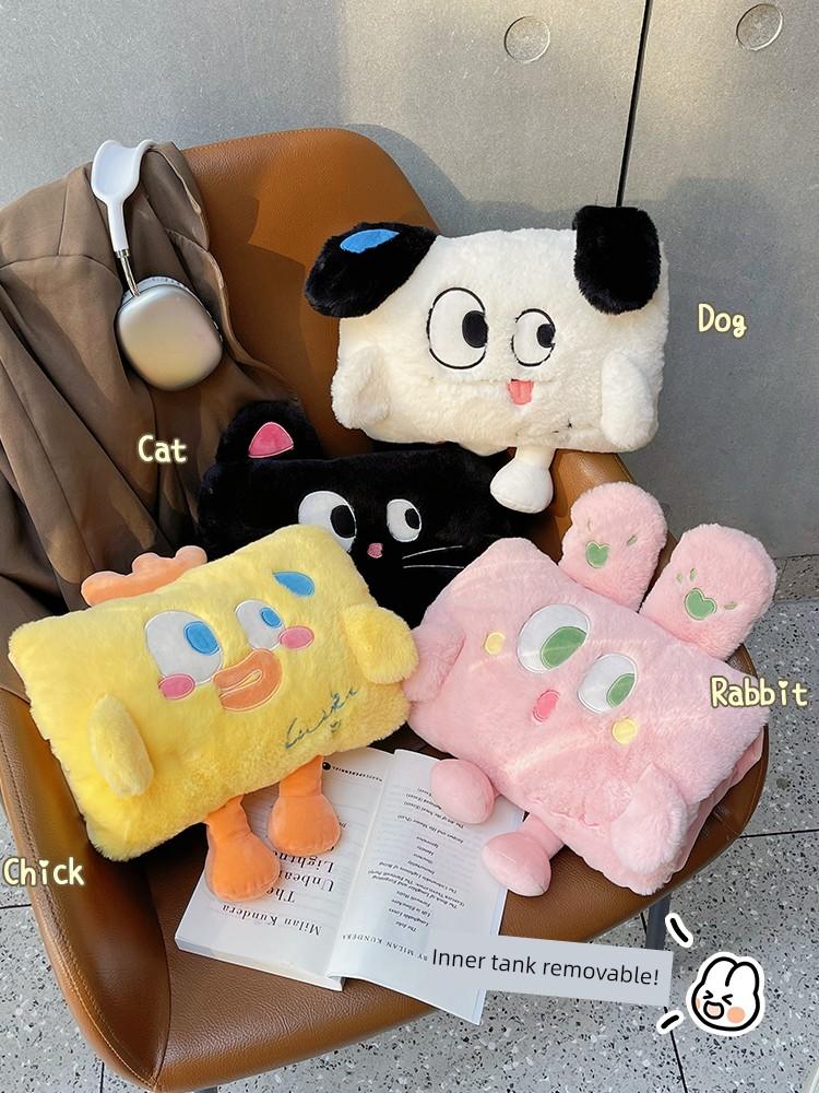 Cute Plush Rechargeable Hot Water Bottle Explosion-Proof Warm Water Bag 2025 New Model Black Warm Baby Girl Hand Warmer