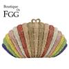 Boutique De FGG Pequena Meia-Lua Forma de Concha Feminina Arco-Íris Bolsa de Mão Casamento Festa Noite Cristal Bolsas de Mão e Bolsas