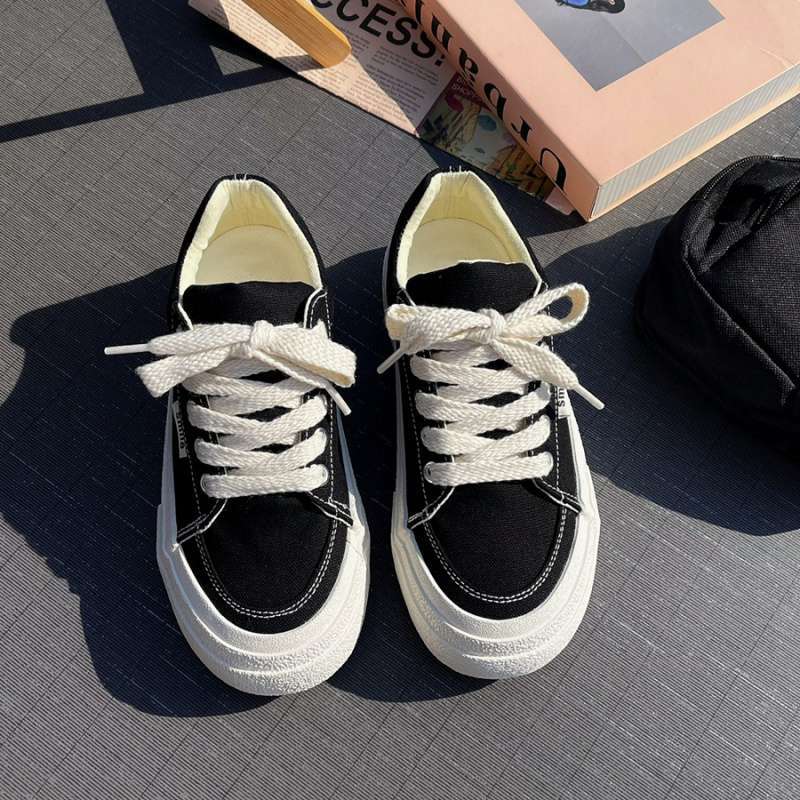 Ins Trendy Shoes Classic Black Platform Heightening Canvas Shoes Women's 2025 Summer New Korean Version Versatile Muffin Board Shoes
