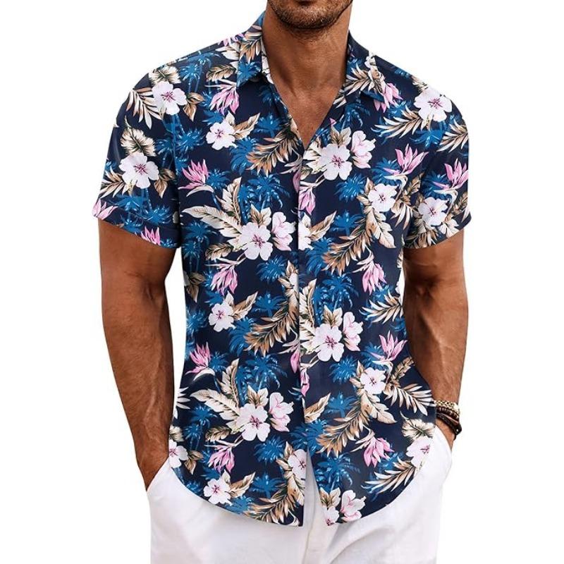 Fashionable Men's Bestselling Slim Fit Short-Sleeved Shirts with 3D Digital Printing Business Casual Style European American Cross-Border