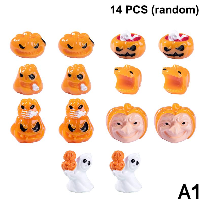 9-14pcs Halloween 3D Pumpkin Ghost Statue Castle Miniature Figures Resin Desktop Decoration Party Ornaments Landscape