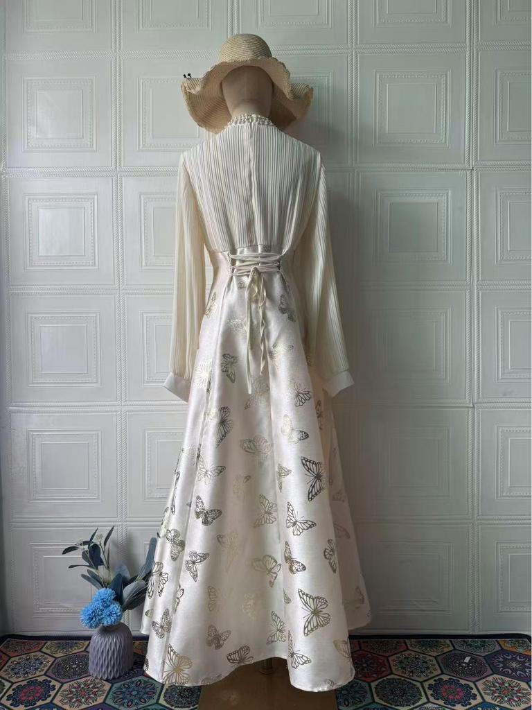 2025 Spring Elegant Long Sleeve Gold-Stamped Romantic Dress for Women