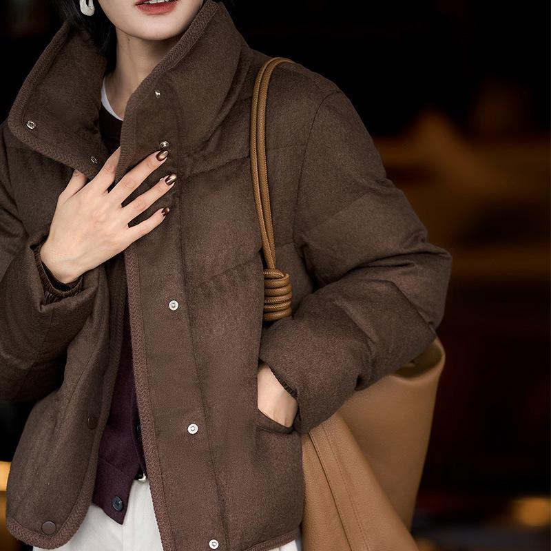 Strength stacking, light luxury inside and outside Lyocell wool white goose down stand-up collar down jacket winter new women's clothing