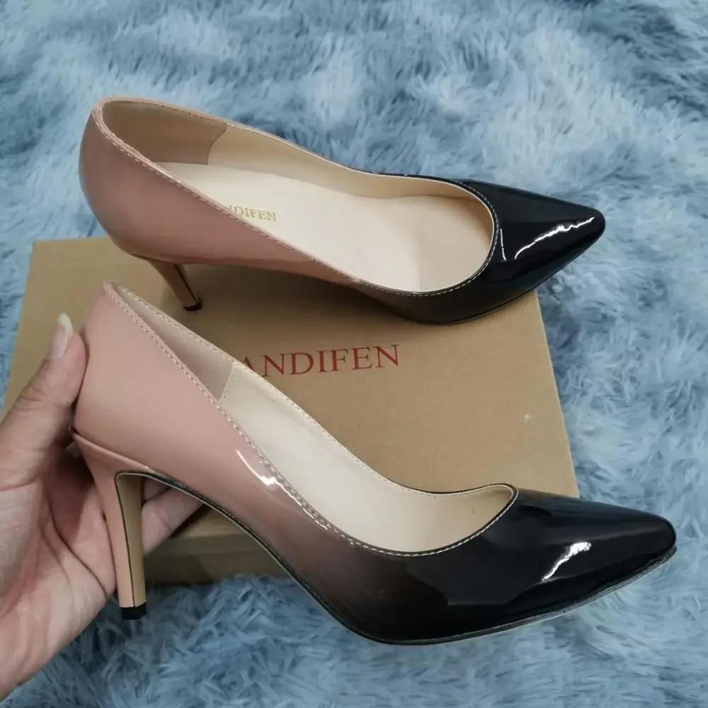 Damen Pumps Mode 9cm Sexy Farbverlauf Lackleder Spitzschuh High Heels Slipper Stilettos Damen Partykleid Rot Hochzeitsschuhe